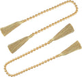 Fenghuangwu 34 Inch Pearl Glass Bead Garland with Tassels - Elegant Boho Table Decor, Fringe Wall Hanging for Wedding, Party, Farmhouse Rustic Prayer Bead Home Decoration(2 Pack,Gold)