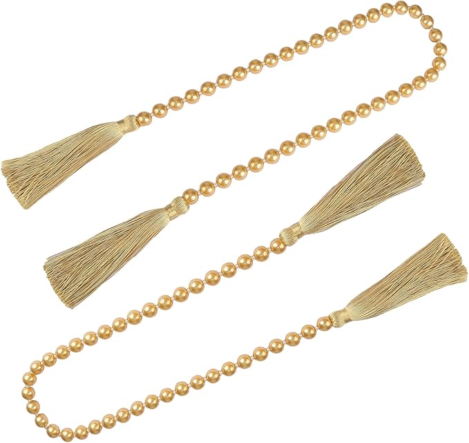 Fenghuangwu 34 Inch Pearl Glass Bead Garland with Tassels - Elegant Boho Table Decor, Fringe Wall Hanging for Wedding, Party, Farmhouse Rustic Prayer Bead Home Decoration(2 Pack,Gold)