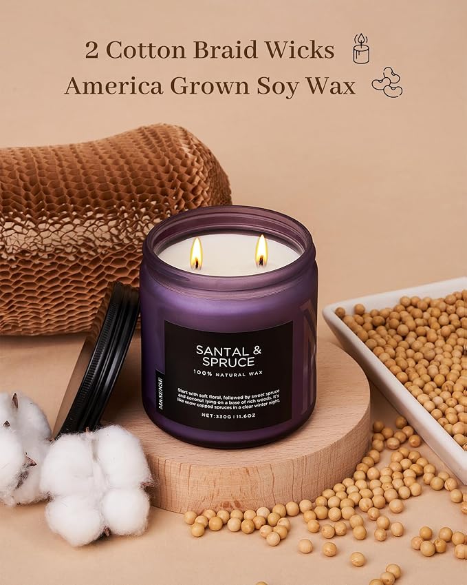 M&SENSE Sweet Spruce Scented Candle, 11.6oz Natural Soy Wax Up to 70 Hours, 2 Cotton Wick Candle for Winter Holiday Woody Scent Housewarming Gifts for Family Friends Teachers