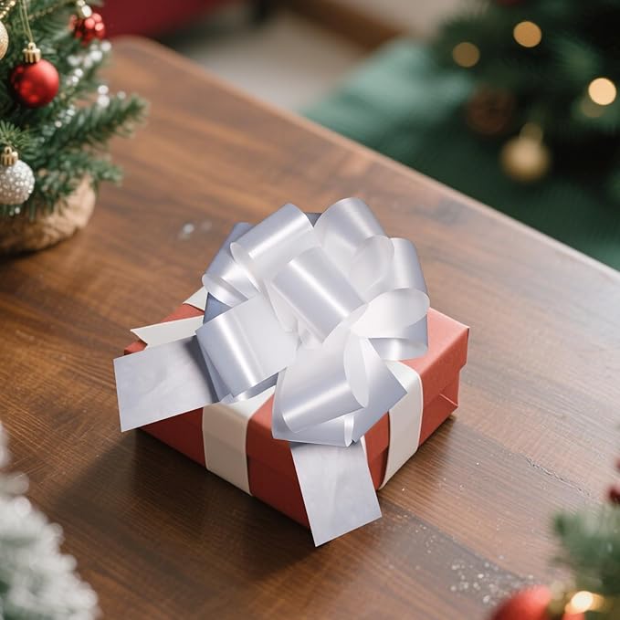6 Pcs 6 Inch White Pull Bows, Perfect for Gift Wrapping, Gift Wrapping Baskets Wedding Christmas Party Decorations, Crafts – Quality Pull Bows for Gifts and Decorations