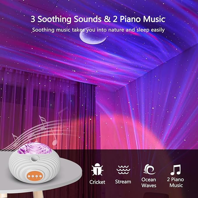 ELITUN Star and Aurora Night Light, Dual Effect Moon Galaxy Projector for Bedroom, 14 Colors With White Noise, Timer & Remote Control for Kids, Adults, Room Decor, Party