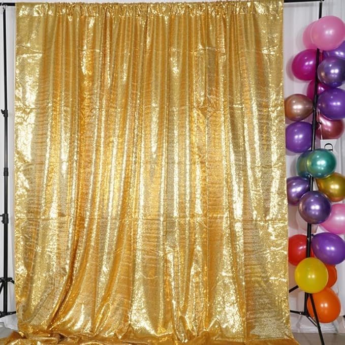 Poise3EHome 8Ft x 8Ft Gold Sequin Backdrop Curtain, Glitter Thick Satin Background Drapes, Sparkly Opaque Photography Curtain, Sequence Xmas Thanksgiving Backdrop for Wedding Party Holiday Decor