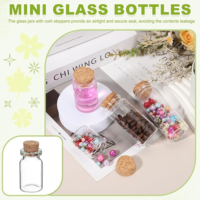 uxcell 10Pcs Mini Glass Bottles with Cork Stoppers, 8ml Small Clear Bottles Glass Empty Jars Vials for DIY Crafts Party Wedding Decor Favors