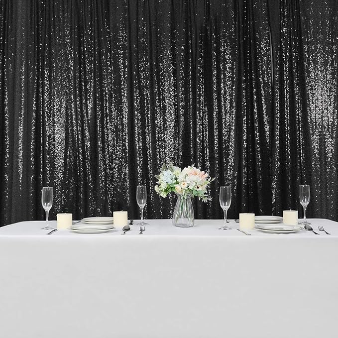 Hahuho Black Sequin Backdrop Curtain, 2PCS 2FTx8FT Glitter Backdrop Curtain for Parties, Christmas, Wedding, Party Decoration（2 Panels, 2FT x 8FT, Black
