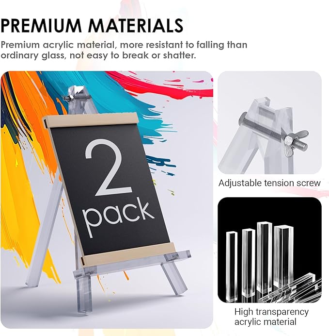9 inch Acrylic Easel for Painting, 12 Pack Easel Stand for Wedding Signs, Tabletop Easels for Painting Canvases, Small Art Easel Canvas Stand Photo Display Tripod Holder for Kids Adults (12)