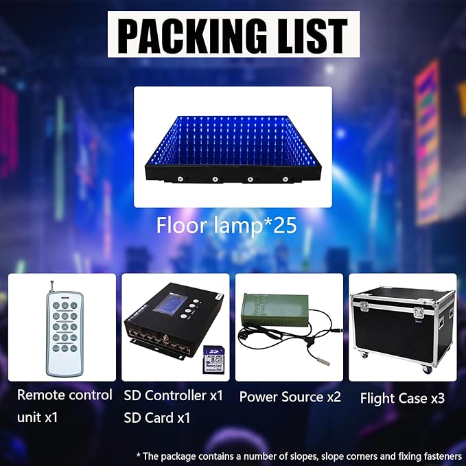 Dance Floor Stage Lights Tempered Glass Infinity Mirror Panel 3D Effect Led Dance Floor for Wedding Party Customizable (3D-Magnetic, 25PCS(8.2FTX8.2FT))