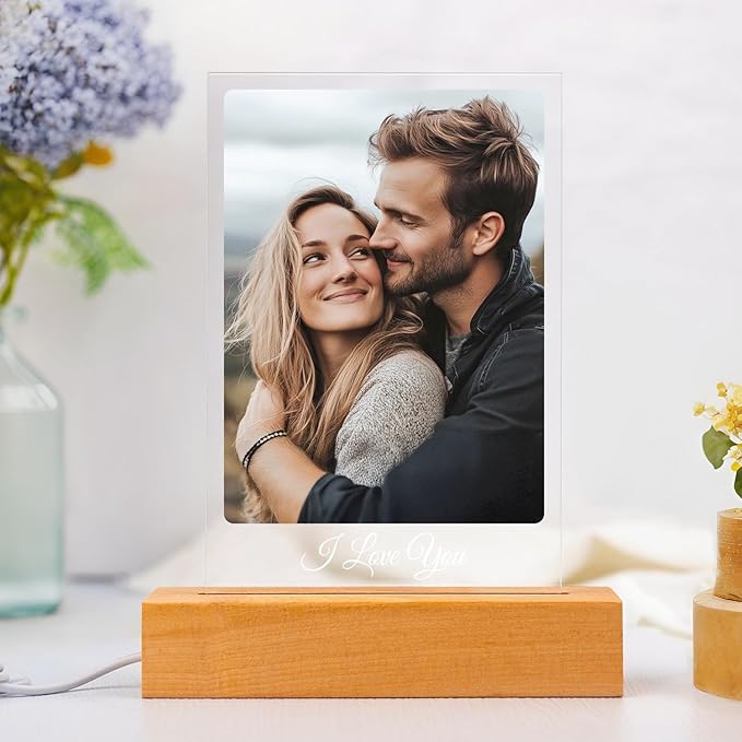 Custom Picture Frames with Photo, Personalized Photo Frame with Night Light, Customized Picture Frame, Personalized Anniversary Couple Gifts for Women Men Her Him Girlfriend Boyfriend