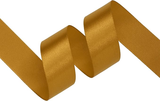 Gold Satin Ribbon 1 inch X Continuous 25 Yards, Single Face Polyester Ribbon Perfect for Gift Wrapping, Flower Bouquet, Wedding Decor, Crafts, Bow Making, Sewing and More