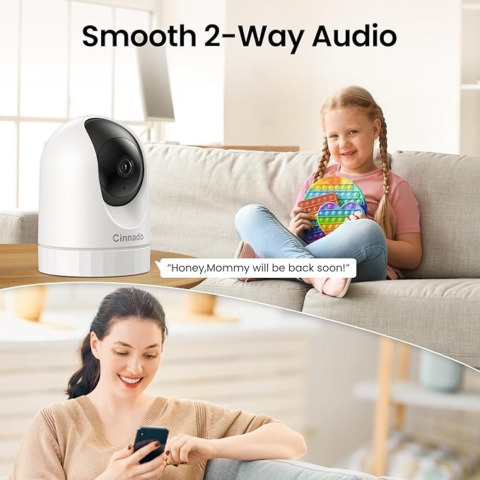 Security Camera Indoor-2K 360° WiFi Cameras for Home Security，Pet/Dog/Baby Camera with Phone app, 2-Way Audio, Night Vision, 24/7 SD Card Storage, Works with Alexa & Google Home (2.4Ghz)-D1