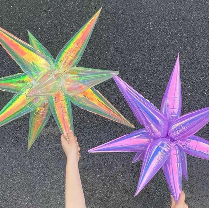 3pcs 26inch 3D iridescent macaron purple Explosion Star foil balloon, colorful macaron purple Foil Cone Star burst Balloons for Birthday Wedding New Year Party Event