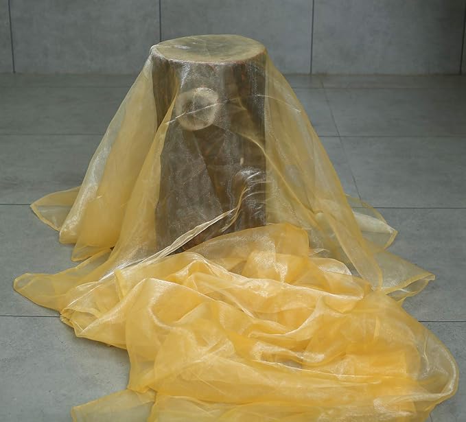 VDS Gold Organza Fabric, 45 Yards Continuous, 45” Wide, Wedding Party Decoration Iridescent Crystal Sheer Shiny Organza Tulle Bridal Dress DIY Crafts Costume Sewing Backdrop Arch Cloth