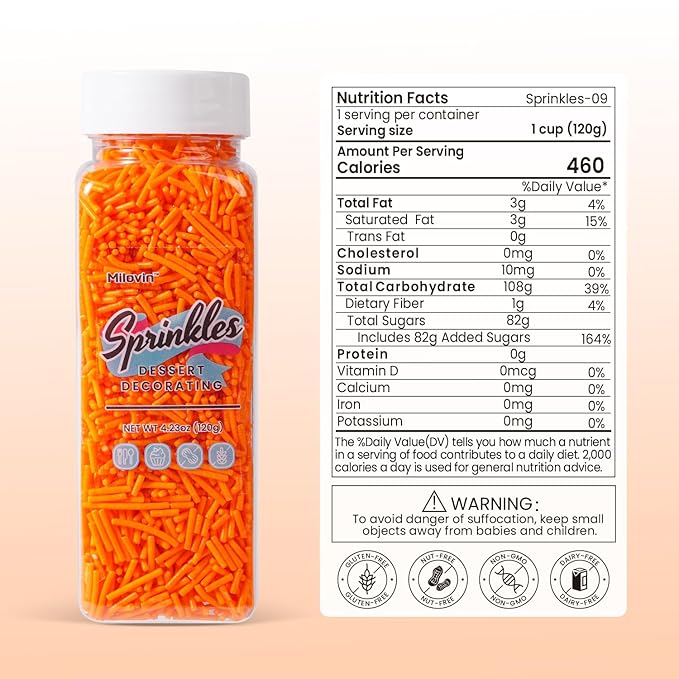 Edible Orange Sprinkles, Jimmies Sprinkle, Orange Sprinkles for Cupcakes, Cakes, Cookies, Macarons, Ice Cream, Perfect for Halloween, Fall, Thanksgiving Day(120g/4.23oz)