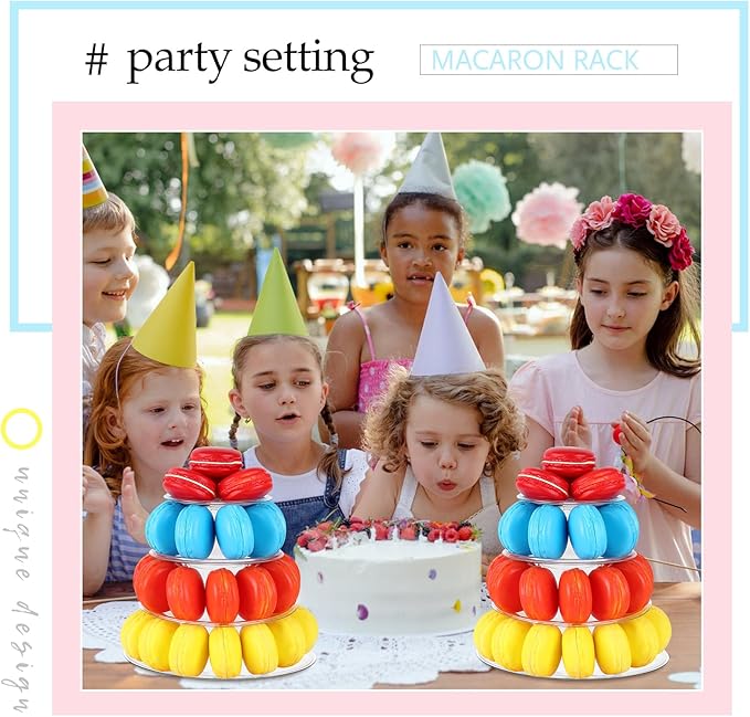 Juexica 4 Pcs Round Macaron Display Tower Stand 4 Tiers Plastic Cake Rack Macaron Wedding Cupcake Display Food Serving Stands Clear Dessert Tower for Wedding Baby Shower Birthday Decoration