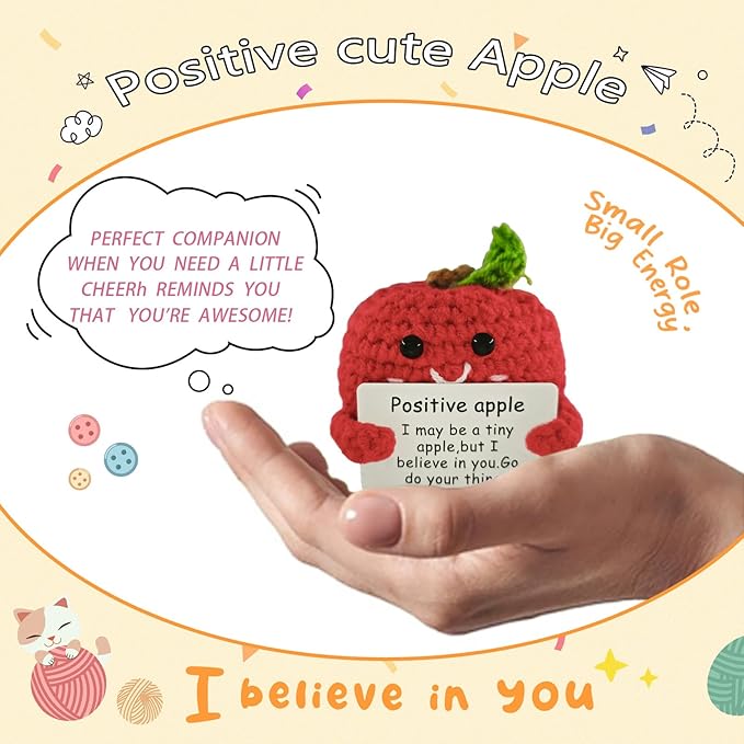 Handmade Crochet Gifts for Women & Men-Heartwarming Apple Emotional Support,Funny Unique Cute Presents for Her,Him,Friends,Coworkers & Family