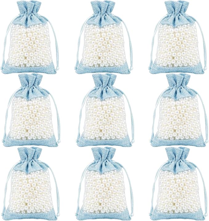 50 Pcs Burlap Bags with Drawstring,3.9"x5.5" Gift Bags Jewelry Pouch Bags for Candy Packing Party Favors Wedding Holiday DIY Craft(Sky Blue)