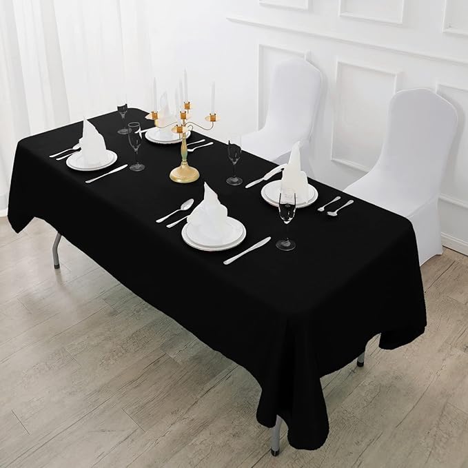 Fokitut 6 Pack Rectangle Tablecloth, 60x102 Inch, Stain Resistant and Wrinkle Polyester Table Cloth, Fabric Table Cover for Kitchen Dining, Wedding, Party, Holiday Dinner-Black