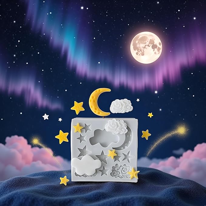 1Pc Star Moon Clouds Shaped Silicone Fondant Molds, Candy Chocolate Molds for DIY Cake Fondant Cookie Cloud Fondant Mold Moon For Candy Baking Sugar Cakes Decorating Candy Making Supplies