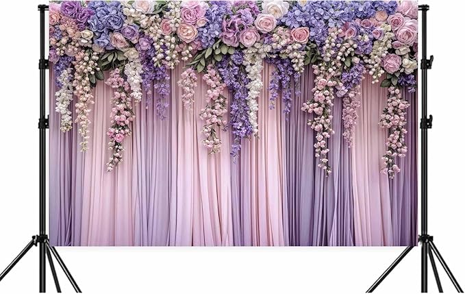 8x6ft Purple Flower Wedding Photography Backdrop Lavender Floral Wedding Bridal Photography Backdrop Anniversary Birthday Baby Shower Girl Party Banner Photo Booth Props Background Wall Decor