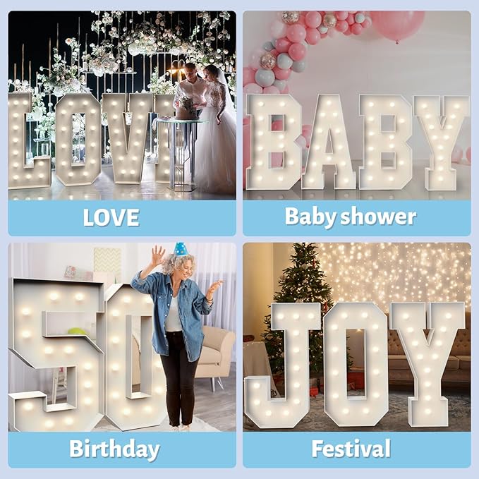 4FT Marquee Light Up Letters L,Party Decoration Large Marquee Light Up Letters with Weighted Water Bag,Pre-cut Foam Board Set Can Be Used for Birthdays,Weddings,Baby Anniversaries