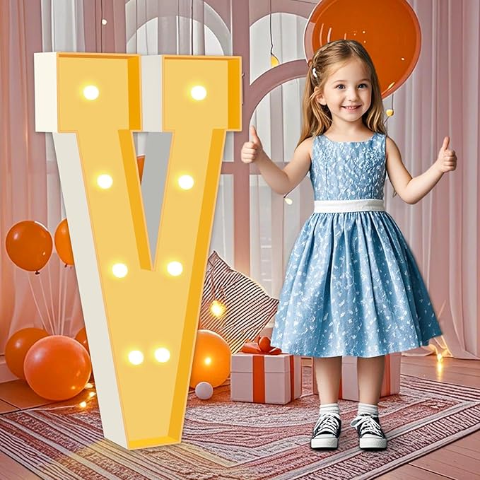 3FT Marquee Letters, Mosaic Large Letters V for Birthday Party, Light Up Letter for Wedding Backdrop Decoration Anniversary Baby Shower Day Decor, Pre-Cut Big Foam Board Frame Kit