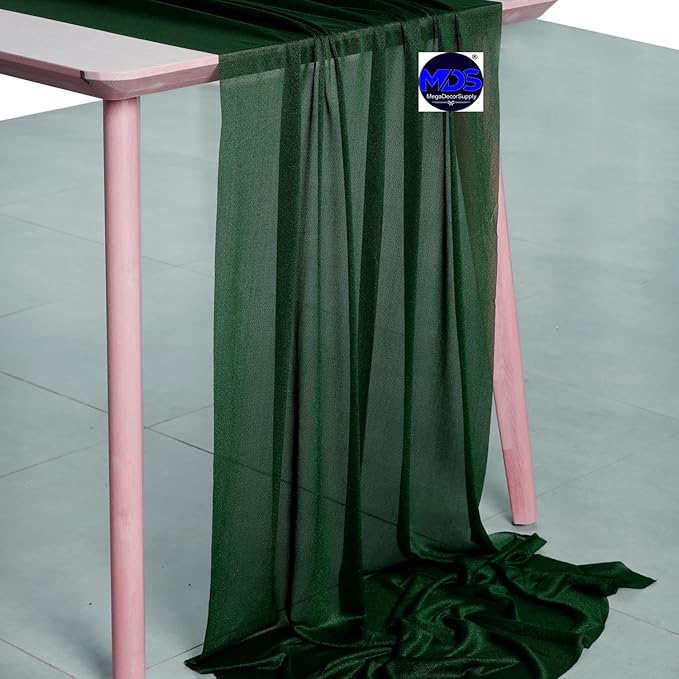 MDS Halloween Chiffon Table Runner - 15 Pack, 29 x 170 Inches, 14ft Each - Sheer Spooky Table Runners for Haunted House Parties, Trick-or-Treat Tables, Witchy Décor, Wedding & Events - Hunter Green