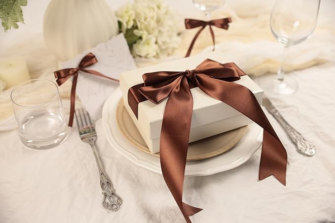Dark Brown Satin Ribbon 1-1/2 inch X Continuous 25 Yards, Single Face Polyester Ribbon Perfect for Gift Wrapping, Flower Bouquet, Wedding Decor, Crafts, Bow Making, Sewing and More