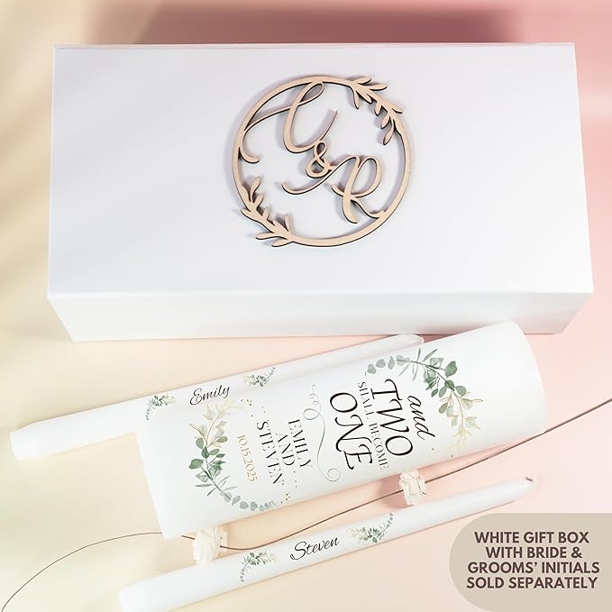 Unity Candles for Wedding, Modern Unity Set, Custom and Personalized Pillar and Taper Candles with Quote, Unscented White Premium Wax, Religious and Wedding Ceremony, Special Events (Custom Date)