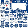 Retirement Party Photo Booth Props Kit - 27pcs Paper Photo Props 1 Frame Glitter Retirement Party Decorations for Retiree Celebration, Farewell Office Party Supplies (Blue and Silver)