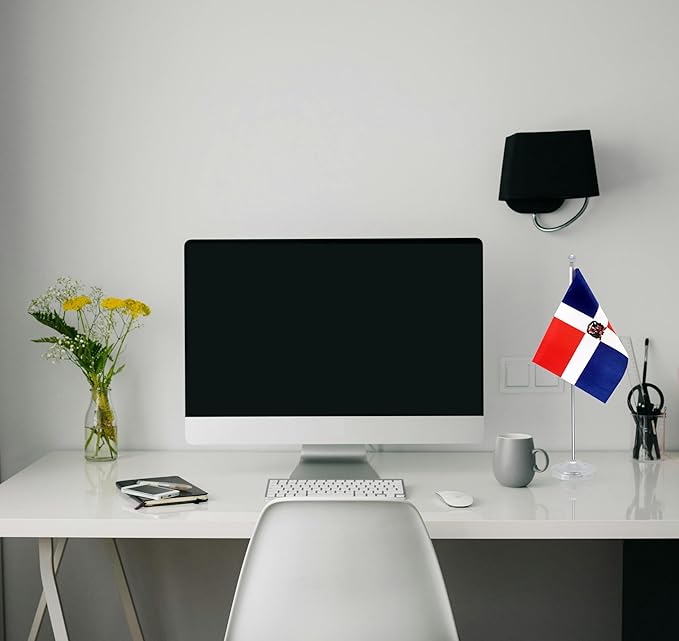 Dominica Desk Flag, Dominican Table Office Flag with Metal Pole and Stand Base, International Country Flags, Festival Event Celebration, Classroom Meeting Desktop Decor (Dominica)