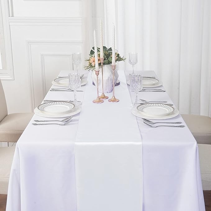 6Pack Table Runner 12 x 108 Inches Satin Silk Table Runner for Wedding, Birthday Party, Banquets, Graduations Decoration, fit Rectange and Round Table-White