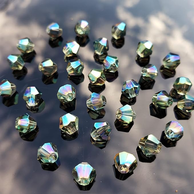 4mm Bicone 1800Pcs Clear Green Crystal Glass Beads Small Faceted Bicone Shape Crystal Glass Spacer Beads for Bracelet Necklace Decorative Hand Jewelry Making (Clear Green, 4MM)