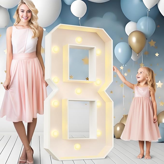 Ledido 4FT Marquee Light Up Numbers Large Light Up Letters for Party Decoration, Marquee Numbers for 8th 18th Birthday Anniversary, Pre-cut Foam Board Assembly Required Number 8