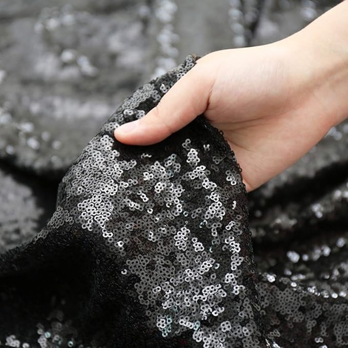 Poise3EHome Black Sequin Backdrop, 10Ft x 10Ft Glitter Photography Background Curtains, Sequence Drapes for Party Baby Shower Wedding Birthday Christmas Thanksgiving Halloween Decoration