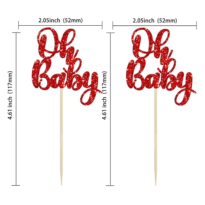 Gyufise 36Pcs Oh Baby Cupcake Toppers Glitter Baby Shower Cupcake Picks for Gender Reveal Baby Shower Kids Boys Girls Birthday Party Cake Decorations Supplies Red