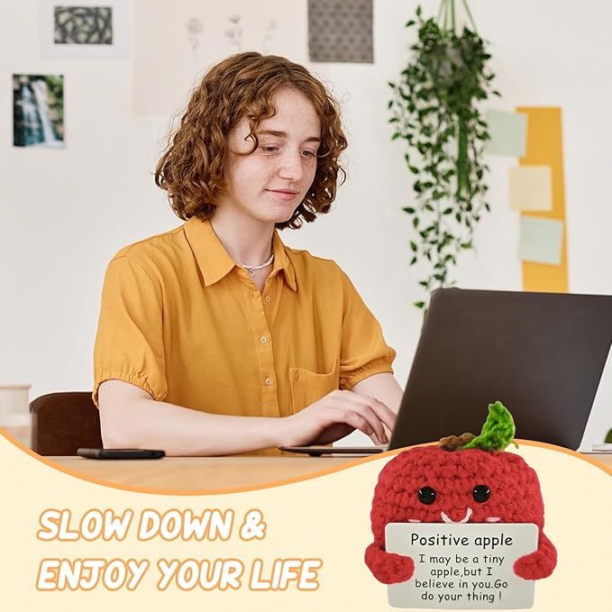 Handmade Crochet Gifts for Women & Men-Heartwarming Apple Emotional Support,Funny Unique Cute Presents for Her,Him,Friends,Coworkers & Family