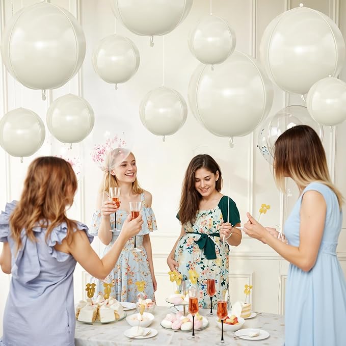 12Pcs Cream White Round Foil Balloons, 22" 10" 4D Helium 4D Mylar Ivory Balloon, Beige Big Foil Balloon Sand White for Birthday Boho Wedding Anniversary Bridal Shower Gender Reveal Party Decorations