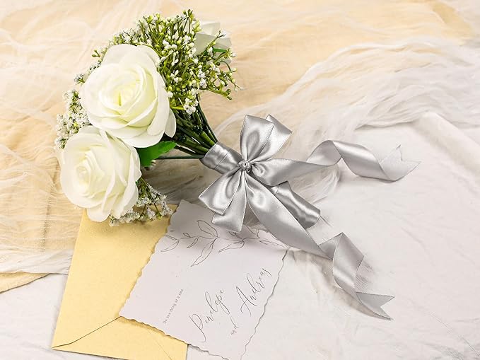 Silver Satin Ribbon 1 inch X Continuous 100 Yards, Single Face Polyester Ribbon Perfect for Gift Wrapping, Flower Bouquet, Wedding Decor, Crafts, Bow Making, Sewing and More