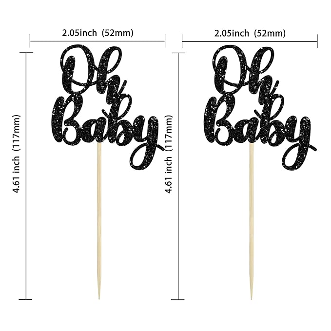Gyufise 36Pcs Oh Baby Cupcake Toppers Glitter Baby Shower Cupcake Picks Oh Baby Cake Decorations for Gender Reveal Baby Shower Kids Boys Girls Birthday Party Supplies Black