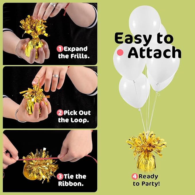 Gold Balloon Weights, Heavy Balloon Weight Pack of 12 Metallic Foil Weights for Balloons, Birthday Party & Wedding Table Centerpiece Ballon Weight, 4.8’’ DIY Ballon Weights for Helium Balloons