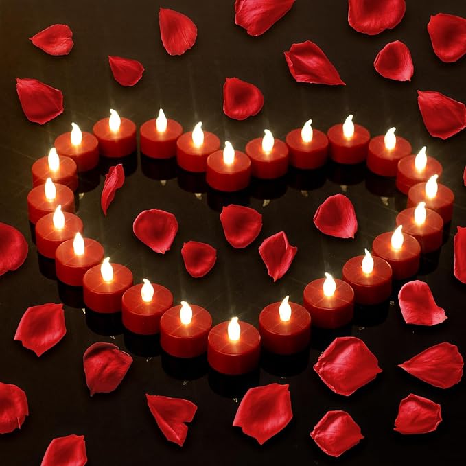 LED Tea Lights Candles- 50PACK Red Flameless Candles Realistic and Bright Flickering Long Lasting 200Hours for Holiday Celebration,Home Decoration