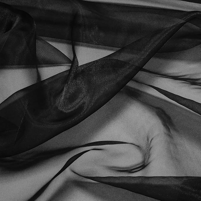 VDS Black Organza Fabric, 20 Yards Continuous, 45” Wide, Wedding Party Decoration Iridescent Crystal Sheer Shiny Organza Tulle Bridal Dress DIY Crafts Costume Sewing Backdrop Arch Cloth