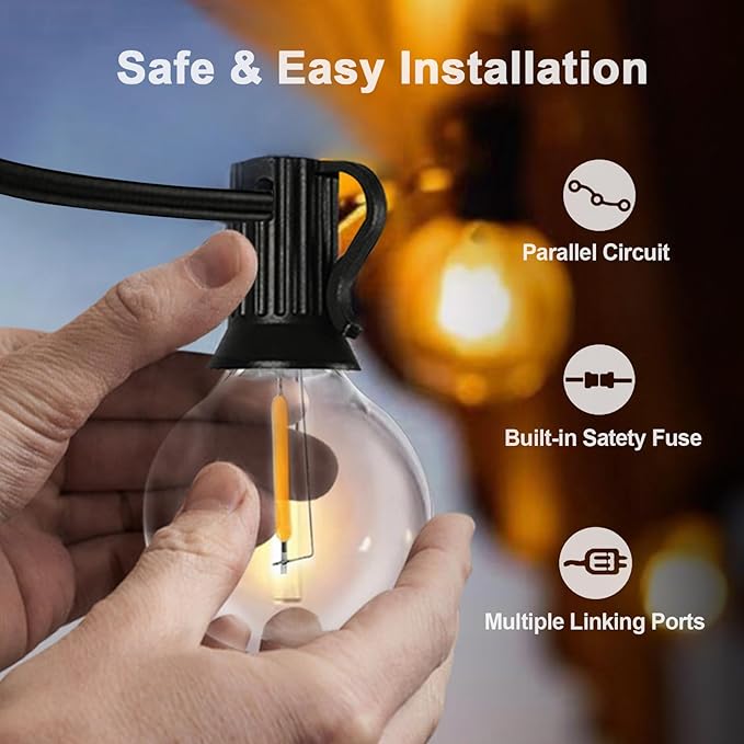 Outdoor String Lights 100FT, G40 LED Patio Lights with 52 Shatterproof Bulbs(2 Spare), All Weatherproof Hanging Lights for Outside Backyard Party Cafe Decor