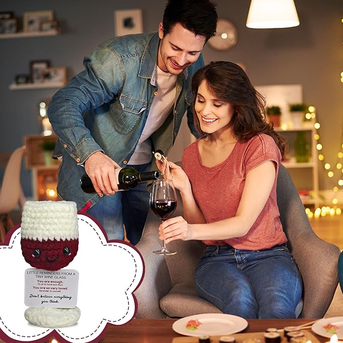 Mini Wine Glasses,Funny Emotional Support Crochet Glass Birthday Gift for Wine Lovers,Cute Home Bar Decoration for WineNight Unique Happy Hour Accessory,Wineglass Gift for Men Women Drinkers