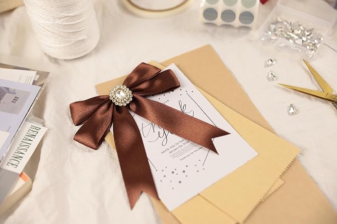 Dark Brown Satin Ribbon 1 inch X Continuous 25 Yards, Single Face Polyester Ribbon Perfect for Gift Wrapping, Flower Bouquet, Wedding Decor, Crafts, Bow Making, Sewing and More