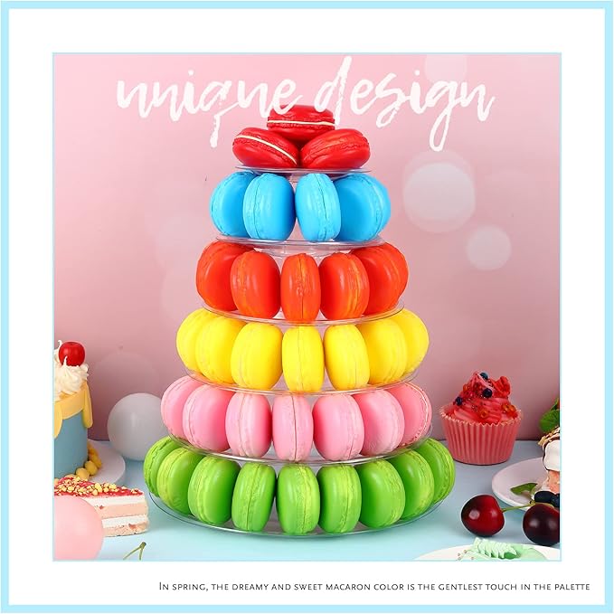 Juexica 10 Tiers Round Macaron Tower Stand Plastic Cake Display Rack Macaron Display Wedding Cupcake Stand Food Serving Stands Clear Dessert Stands for Wedding Baby Shower Birthday Decor