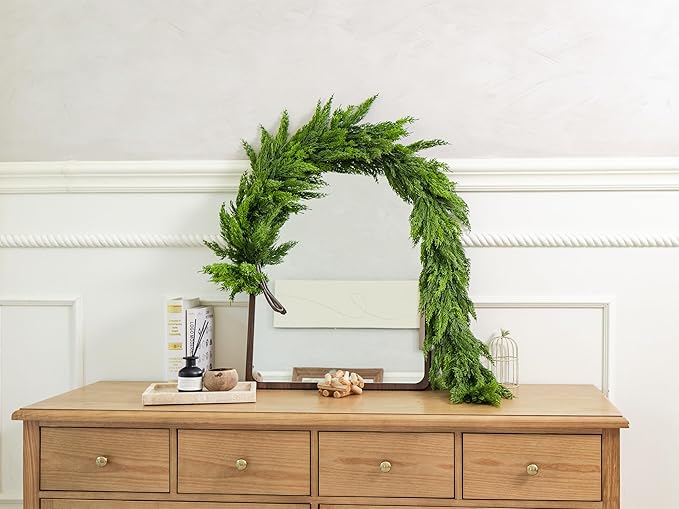 6FT Extra Full Christmas Garland Faux Cypress Pine Cedar Garland Realistic for Mantle Fireplace Stairs Table Wall Door Indoor Outdoor Christmas Xmas Decor Decorations