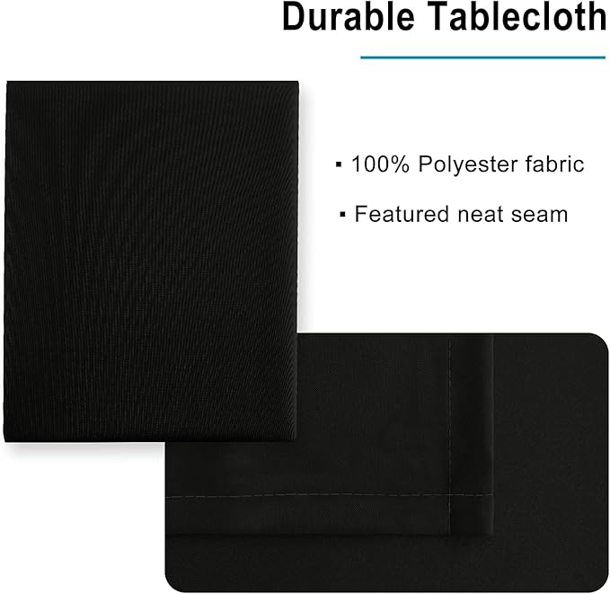 Hiasan Black Rectangle Tablecloth - Waterproof Spillproof and Wrinkle Resistant Washable Polyester Table Cloth for Dining Party, 52 x 70 inch