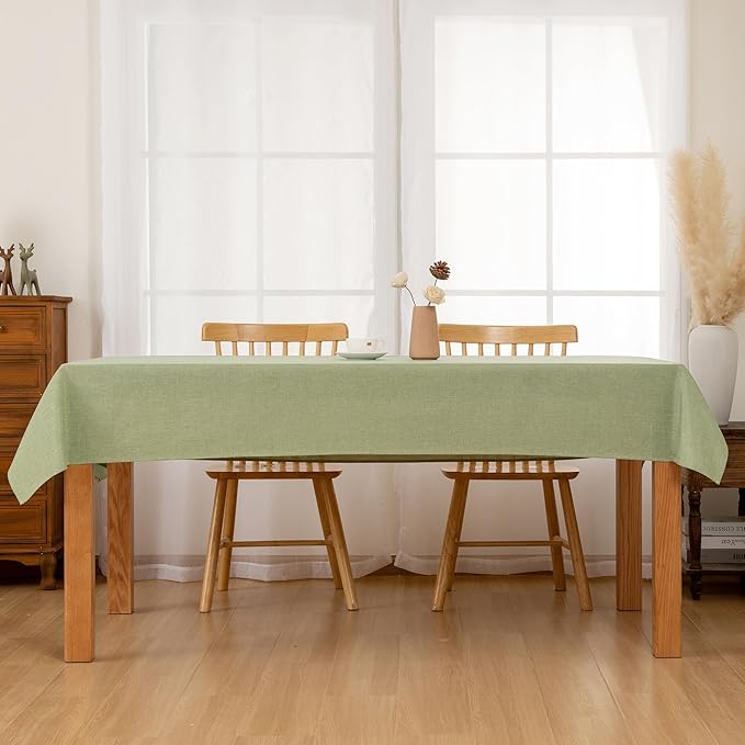 Hiasan 2 Pack Faux Linen Rectangle Tablecloth - Wrinkle and Stain Resistant Washable Table Cloth for Kitchen Dining Room Holiday Table Cover for Party Dinner, Green, 54 x 120 Inch