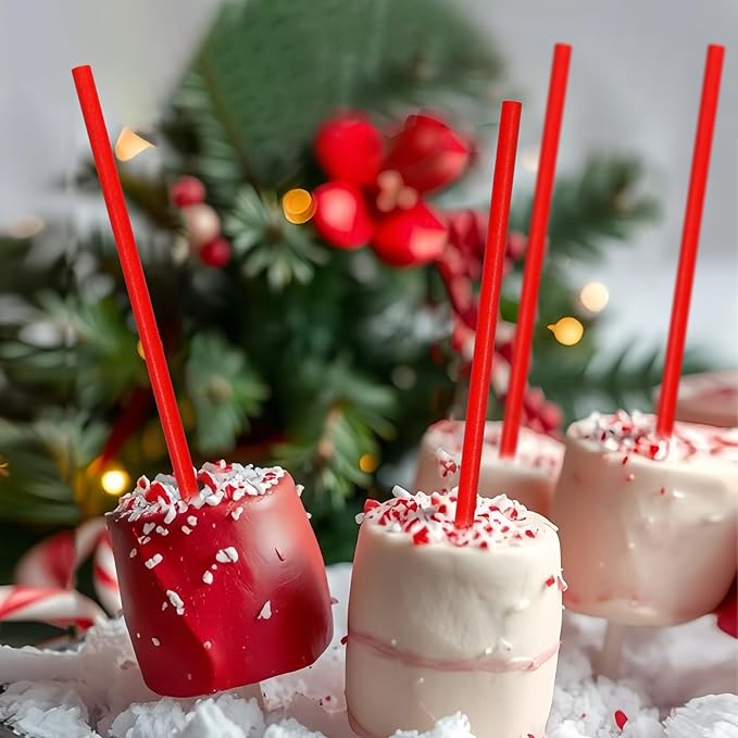 Disposable 7.75 inch Solid Red Paper Straws 100 Counts for Drinking, Decoration, Cake Pops, DIY Arts & Crafts - Eco-friendly