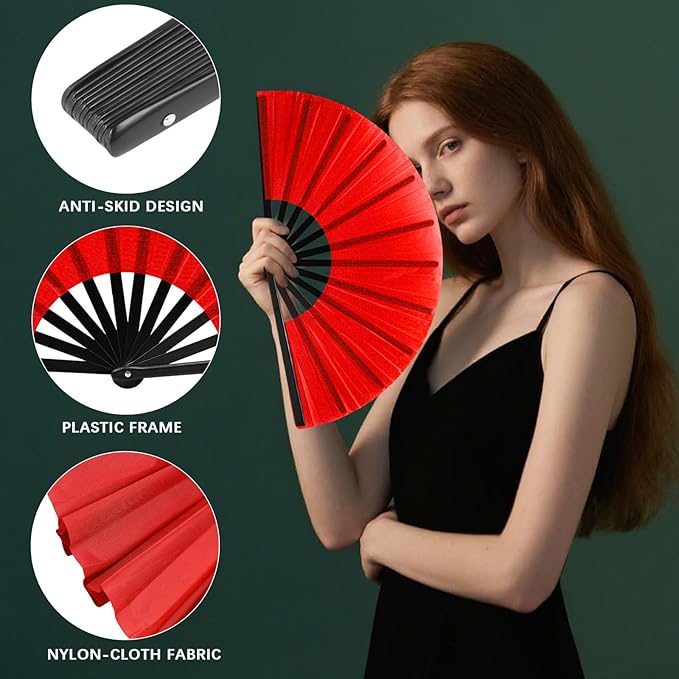 13inch Large Rave Fan Popping Clacking Fans for Line Dancing,Hand Fans for Women Foldable,Boots on The Ground Fan,Portable for Outdoor,Wedding,Party,Decoration (10pcs red)